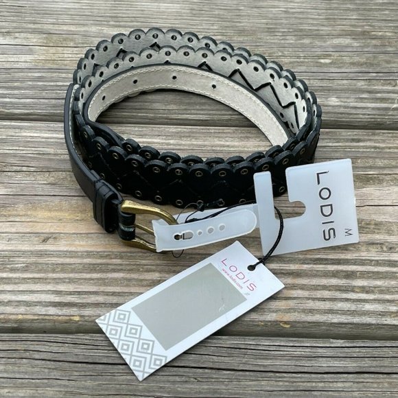 Lodis Women belt leather Lazer Cut fashion Women Black Waistband Size M - Picture 2 of 12
